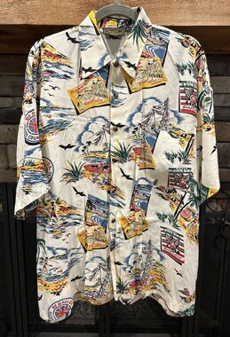 mens MONZINI COLLECTION hawaiian short sleeve button up shirt sz L MADE USA *C2
